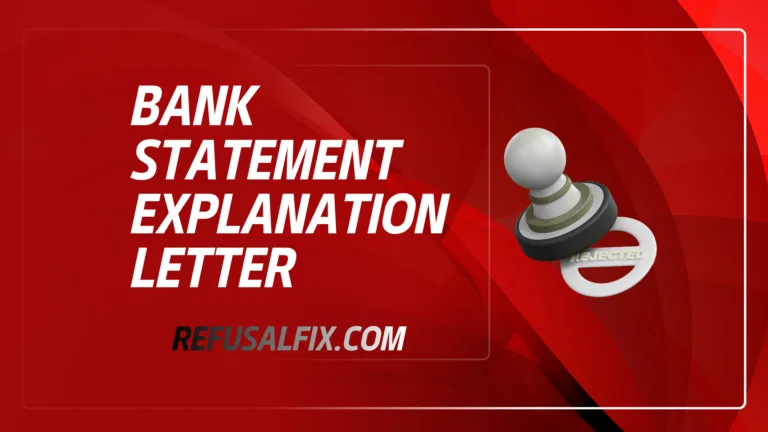 A bank statement with an explanation letter for visa application on a white desk.