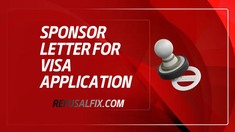 Sample sponsor letter for visa application with a pen and printed document on a red background.