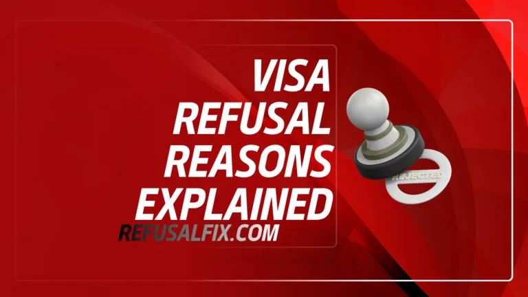 An image showing a chess pawn in front of a red background with the text 'Visa Refusal Reasons Explained'.