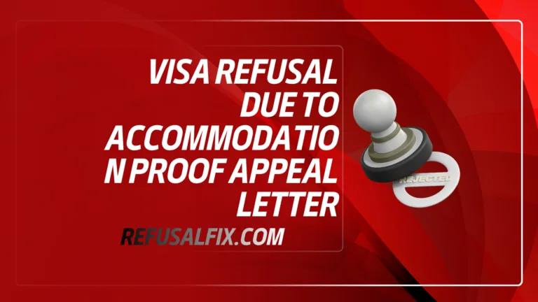 Close-up of a red document titled 'Visa Refusal Due to Accommodation Proof Appeal Letter' with a pen.