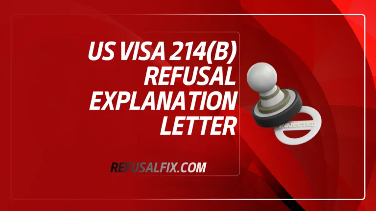 Close-up of a US Visa 214(b) refusal explanation letter displayed on a red background.