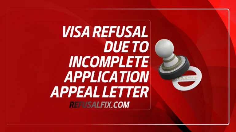 A computer screen displaying a visa refusal message due to incomplete application appeal letter.