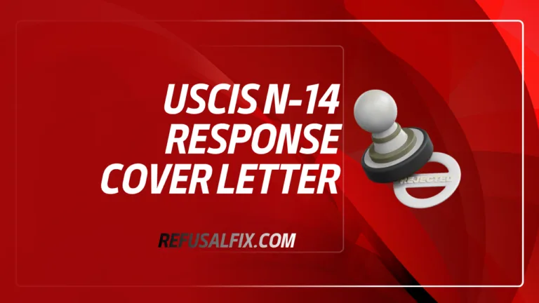 USCIS N-14 Response Cover Letter with a red background and a stamp icon.