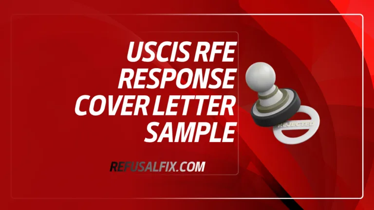 Sample USCIS RFE response cover letter with a stamp and document in the background.