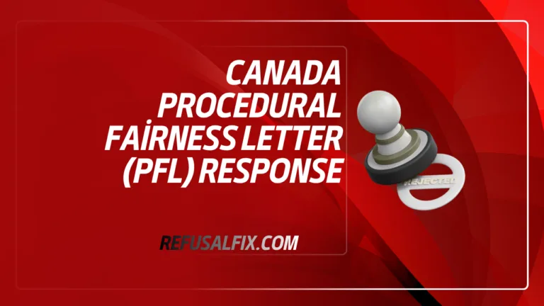 Canada Procedural Fairness Letter (PFL) response document with a red background and a gavel icon.
